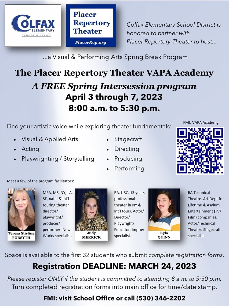 VAPA Spring Break Registration Flyer